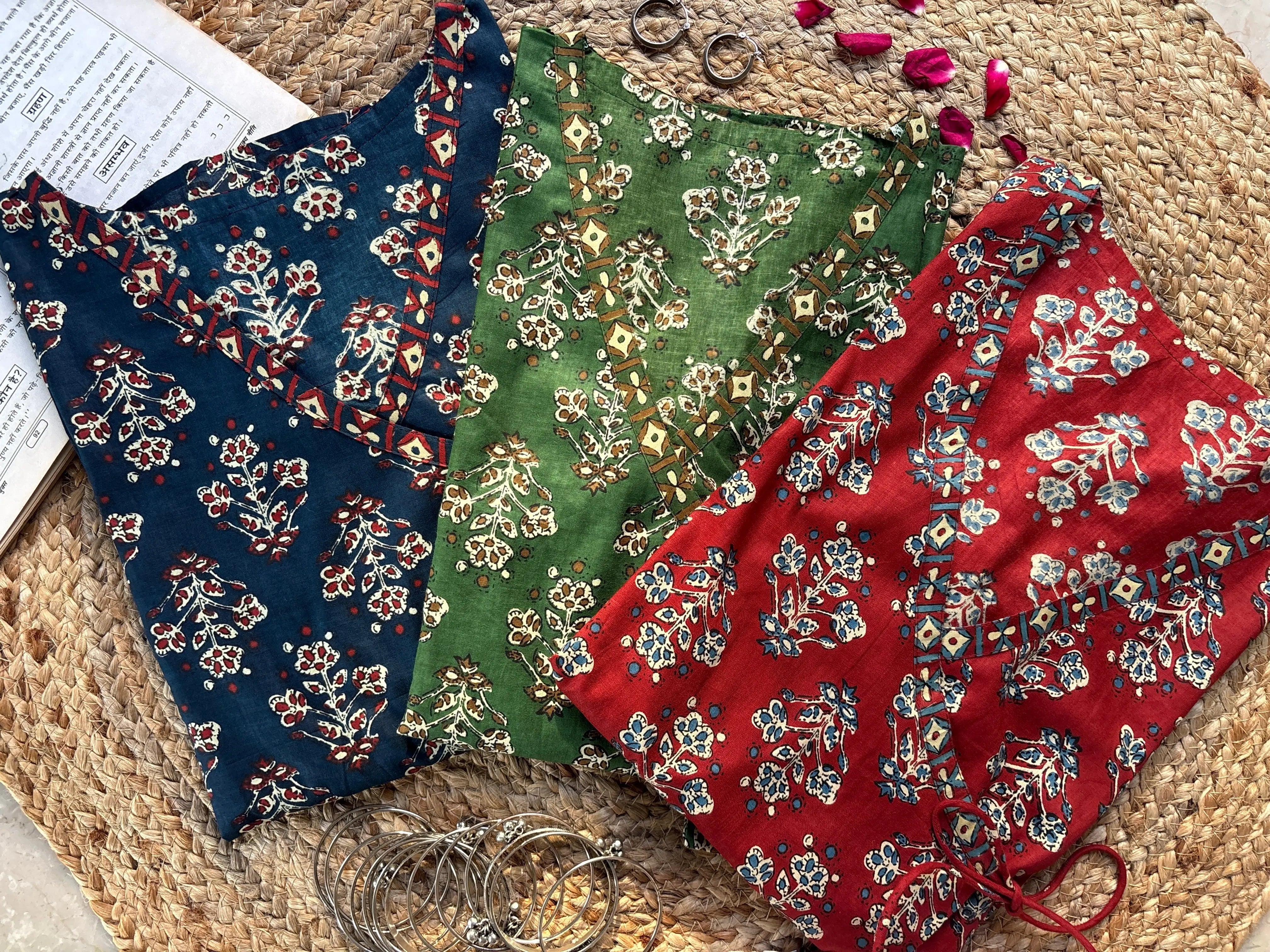 Neelam short kurti in a rich teal floral print with an adjustable wrap-around silhouette – Kalyanja.